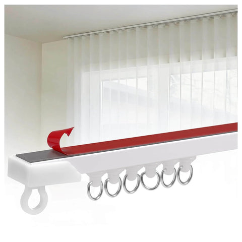 No Drill Adhesive Curtain Track With 10.5ft Ceiling And Wall Mount, Heavy Duty Curtain Rail Supports Up To 18lbs, Easy Installation shown.