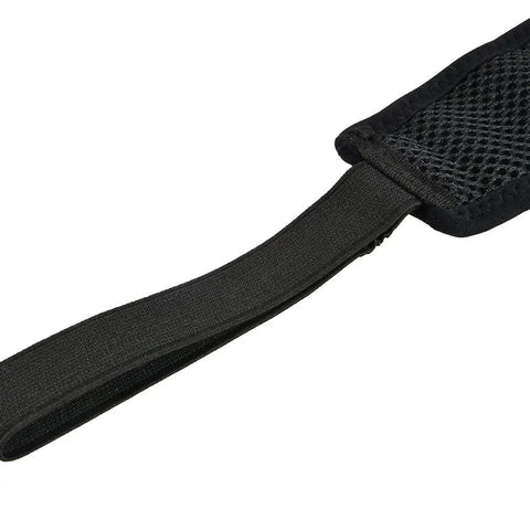 Close-up of strap on Indoor Bike Trainer Sweat Net Guard Dual Layer Absorbing Catcher That Keeps Your Frame And Floor Dry Stops Sweat From Rusting Screws Lightweight Easy To Store Black And Red
