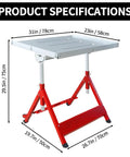 Heavy Duty Welding Table With 400 Lb Capacity, Folding Workbench 31x23 In, showing specifications and dimensions.