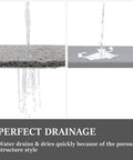 Super Chill Non Slip Shower Mat With Quick Dry Drain Holes And Sticky Traction Phthalate Free PVC Bathroom Must Have Quick Drying Loofah Texture Grey 24X16 Inches Plus Drain showing water draining through porous surface.