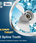 15 spline aluminum propeller for Yamaha outboards 150-250 HP, maximum thrust, three-blade design, white finish