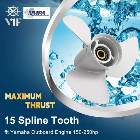 15 spline aluminum propeller for Yamaha outboards 150-250 HP, maximum thrust, three-blade design, white finish