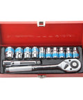 Real Deal 12 Piece Torque Wrench Set With 1/2 Inch Drive Metric Hex Sockets And Adjustable Spanner Kit in red case.