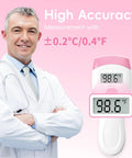 Non Touch Forehead Thermometer Digital 2 In 1 Infrared Thermometer For Adults Kids And Babies With Fever Alarm Instant Reading Medical Grade Accuracy With Backlit LCD For Easy Day And Night Readings, pink front view