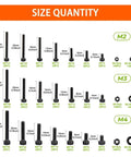 1260 Piece Metric Bolt Kit With M2 M3 M4 Hex Socket Cap Screws In 4mm To 30mm Lengths, Ideal For DIY Projects chart image