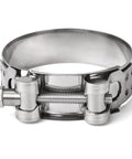 Beefy Heavy Duty 304 Stainless Steel T-Bolt Hose Clamps 32-35mm 4-Pack, close-up of single adjustable, corrosion-resistant clamp.