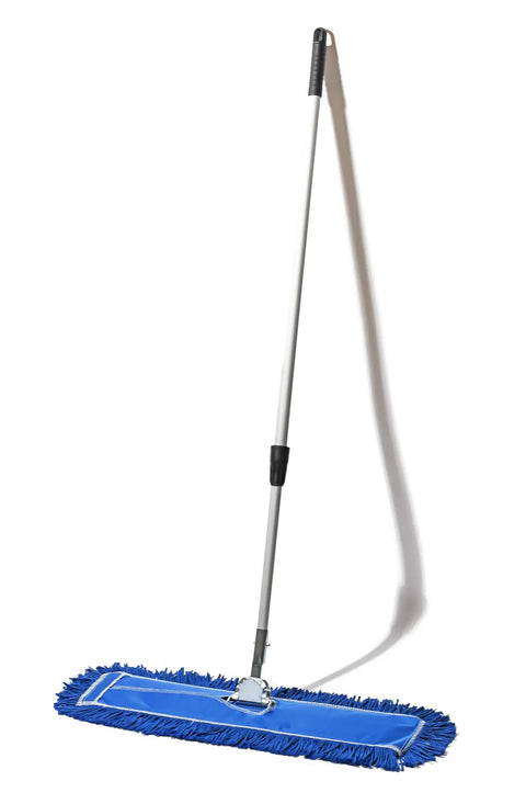 Top Shelf Commercial Dust Mop And Floor Sweeper With Adjustable Handle on a white background, features a blue synthetic cotton mop head.