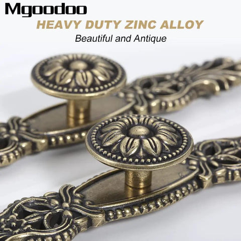 Top Notch Vintage Antique Bronze Cabinet Pulls With Three Point Seven Inch Spread Offering A Breeze Install Thanks To Flexible Screws, detailed view of floral design.