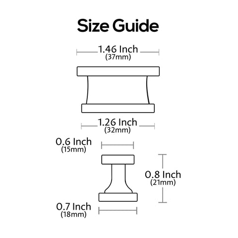Rectangular Cabinet Knobs In Brushed Satin Nickel, 10 Pack, Solid Aluminum Hardware For Cabinets, Closets And Drawers, Easy Swap For Kitchens, Vanities, Dressers And Wardrobes, Sleek Modern Look, Durable AL6061SN size guide showing 37mm x 15mm x 21mm