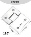 Beefy Heavy Duty Stainless Steel 180 Degree Frameless Shower Door Hinge with dimensions 3.50 x 2.28 inches, bi-directional opening.