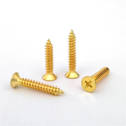 Brass Phillips Countersunk Head Self Tapping Wood Screws M5x25 5 Pack For Tight Hidden Joints Dual End Thread Design