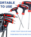 Bike Hex Allen Key Wrench Set 4 5 6mm T-Handle With Ball End, ergonomic non-slip grip displayed in tool organizer.