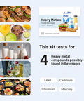 Heavy Metal Test Kit Straight Up Easy Detection for Lead Mercury Cadmium Chromium in Food and Water Quick Results Home Test with beverages and food.