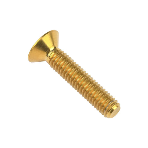 Badass Gr5 Titanium Countersunk Head Bolts M6 X 30 Millimeter Gold Anodized Finish Hex Socket Screws, side view.