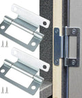 Cranked Flush Cabinet Hinge For 15-19mm Cupboard Doors, Steel Zinc-Plated 50x23mm, shown with screws and installed on door