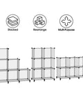 Six Cube Storage Organizer In Light Grey, Flexible Modular Shelf System for living room, bedroom, office, 12 inch cubes