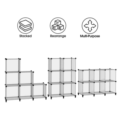 Six Cube Storage Organizer In Light Grey, Flexible Modular Shelf System for living room, bedroom, office, 12 inch cubes