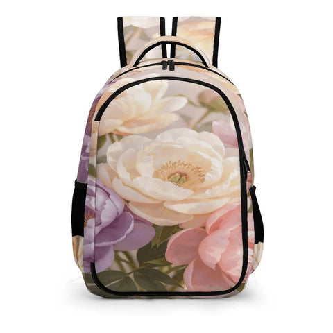 Soft Vintage Peony Bloom Printed Unisex Backpack With Large Capacity For Everyday Go To Daily Driver, durable polyester fabric