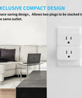 Smart Plug 4 Pack 15A Outlet With Timer Function And Zigbee Repeater ETL Certified installed in a living room outlet.