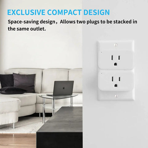 Smart Plug 4 Pack 15A Outlet With Timer Function And Zigbee Repeater ETL Certified installed in a living room outlet.