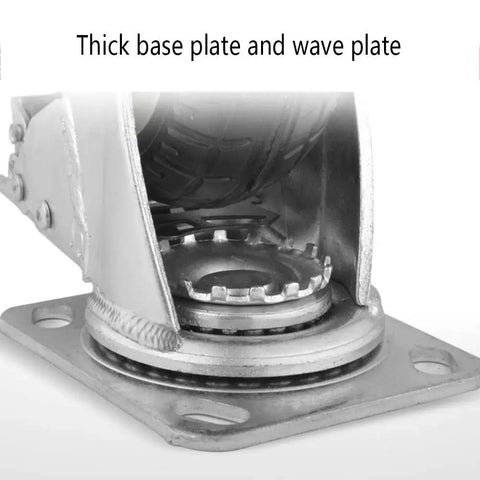 Heavy Duty Silent Caster Wheels With Brakes Universal Replacement Furniture Casters showing thick steel base plate and wave plate detail.