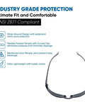 Tinted Safety Glasses Bulk Pack of 24, Protective Sunglasses With Dark Smoke Lenses for UV Protection, ANSI Z87.1 Impact Resistant Eye Gear, shown in a side view highlighting lightweight and wrap-around design.
