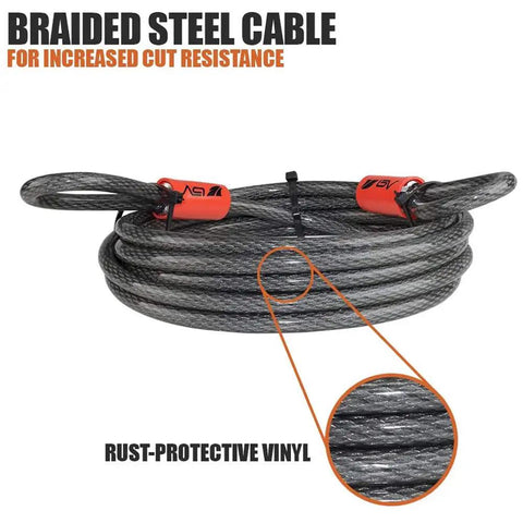 Heavy Duty 15 Foot Security Cable With Loops 10mm Braided Steel Cable Cut Resistant Weatherproof Versatile Security Chain.