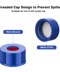 Threaded cap design featuring red silicone and white PTFE lining, suitable for 2ml Borosilicate Glass Autosampler Vials 1000 Pack With 9 425 Screw Tops For HPLC And GC Chromatography.