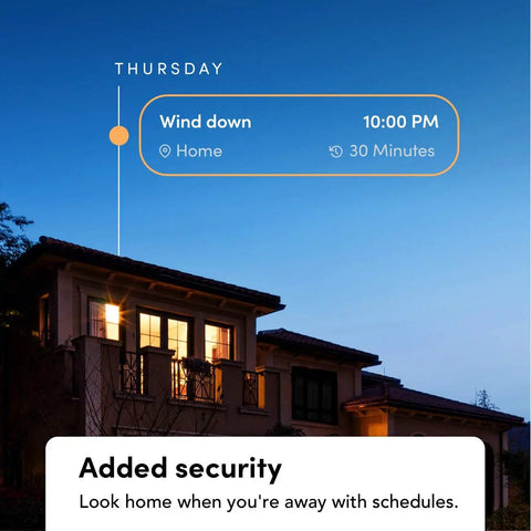 Smart home security schedule for WiFi Color Changing A19 Smart LED Bulb Pack at 10 PM, enhancing safety.