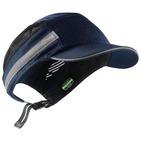 Side view of Bump Cap Safety Hat With Reflective Stripes Baseball Cap Style Hard Hat, showing ventilation and reflective trim.