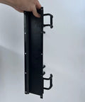 Side view of a black wall-mounted component for Garage Wall Organizer With Heavy Duty Wall Mounted Tool Racks.