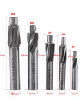 Front view of Dope Pro Grade 5 Piece Counterbore Drill Bit Set With HSS Aluminum Straight Shank Four Flute End Mills M3 to M8