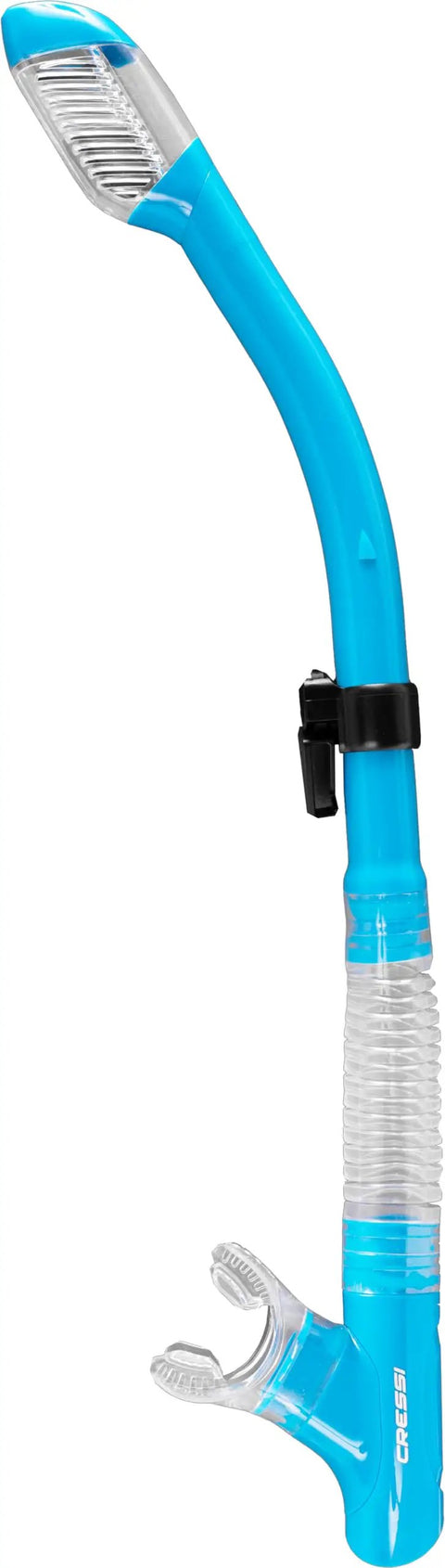 F-Dual and Tao Dry Snorkel Mask Set With Dry Top shown in clear turquoise, featuring a flexible design and sleek snorkel.