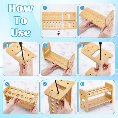 Assembly guide for 12 Hole Test Tube Rack Made From Bamboo Wood Lab Stand For Chemistry Classrooms And Experiments