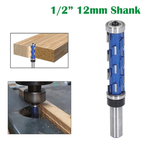 Heavy Duty Tungsten Steel Double Bearing Router Bit For Woodworking Trim Tool with 1/2 inch shank and dual bearing design.