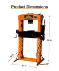 50 Ton Hydraulic Shop Press With Reinforced Floor Plates Hardcore H Frame Build For Steel Bending showing dimensions of 68 in height, 51 in width, and 28 in depth.