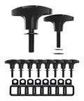 Quick Swap Hardtop Thumbscrews M8 X 25mm Bolts For Ford Bronco And Jeep Wrangler 4 In 1 Tie Down Anchor set with black grips and hooks.