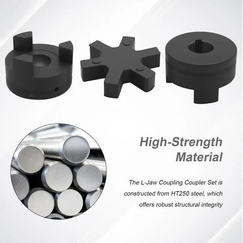 Rugged L Jaw Coupling Set Three Quarter Inch To Three Quarter Inch Flexible HT250 Steel Construction With Buna N NBR Rubber Spider For Log Splitters Hybrid Equipment Industrial Agricultural Use, HT250 steel and rubber spider