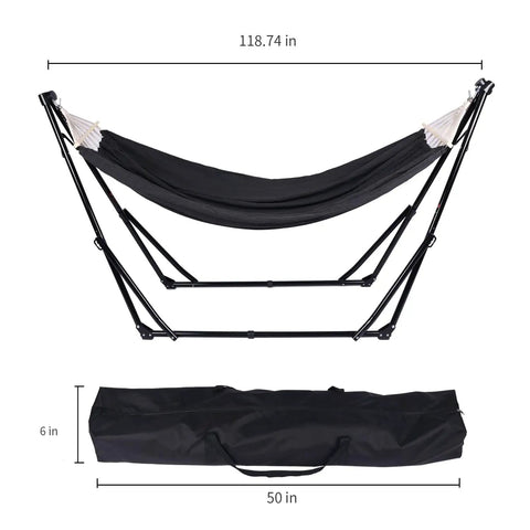 2 In 1 Hammock With Stand Portable Hammock And Swing Chair No Tools Assembly Carry Bag Indoor Outdoor Use For Patio Garden Camping Apartment Black
