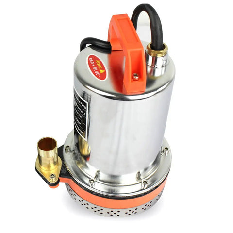 12V DC Solar Powered Water Pump For Farm And Ranch Submersible Well Pump With 1 Inch Barb Inlet 120W shown in angled view