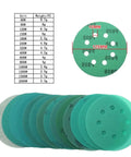 Get These 15 Green Sanding Discs For Serious Grit And Fast Deburring On Wood Metal Or Auto Surfaces With Hook Loop Backing That Stays Tight During Heavy Duty Use No More Replacing Worn-Out Discs. Set showing various grit levels and sizes.