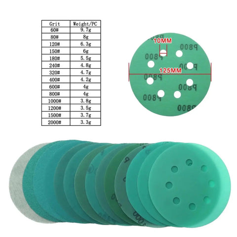 Get These 15 Green Sanding Discs For Serious Grit And Fast Deburring On Wood Metal Or Auto Surfaces With Hook Loop Backing That Stays Tight During Heavy Duty Use No More Replacing Worn-Out Discs. Set showing various grit levels and sizes.