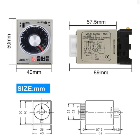 Multi Range 8 Pin Electric Timer Relay With Socket Base For 24V 110V 220V 380V Adjustable Delay And Quick Setup NA/NB/NC/NE/ND Series Plug And Play Ready Reliable Control Timer For Industrial Circuits, 40x50mm size