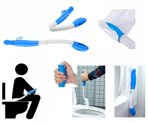 Foldable Long Reach Toilet Wiper Aid With Hook No Bend Easy Self Wipe Helper For Disabled And Bariatric Patients in use and folded