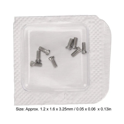 Straight Up Stainless Steel Micro Watch Repair Screws Eight Piece Kit Made For Ballon Bleu Back Covers in clear packaging.