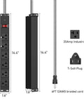 Heavy Duty Power Strip With 20 Amp Surge Protector 1200J, wall mountable with 12 gauge extension cord and industrial outlets