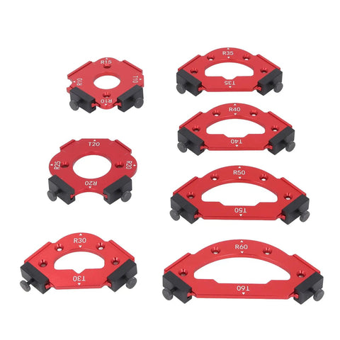 Top Shelf Aluminum Alloy Router Radius Jig Templates Built For Dead On Corner Cutting And Flawless Arc Routing On Woodwork Builds Comes With Seven Sized Guides.