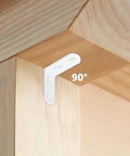 18 Piece White L Bracket Set With 72 Screws installed on wooden furniture, showing 90-degree right angle support.