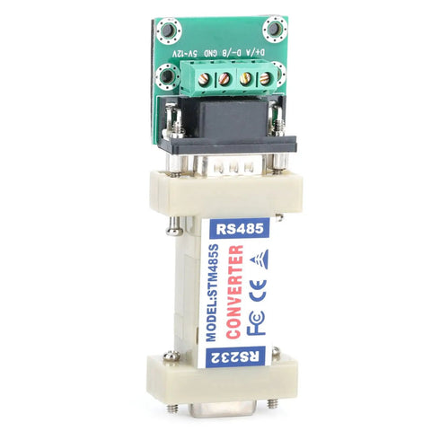 RS232 To RS485 Converter Adapter Dead Simple Serial Bridge For Industrial Automation with connectors and labels visible.