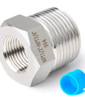 Five Pack Beefy Heavy Duty Forged 304 Stainless Steel Reducer Hex Bushing From Half Inch Male NPT To Three Eighths Inch Female NPT Industrial Pipe Fitting Adapters With Protective Case, 1/2 to 3/8 NPT